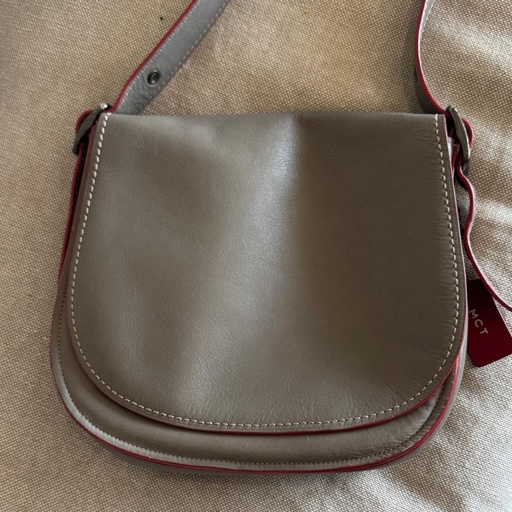 Coach Gray leather Crossbody Bag with red trim